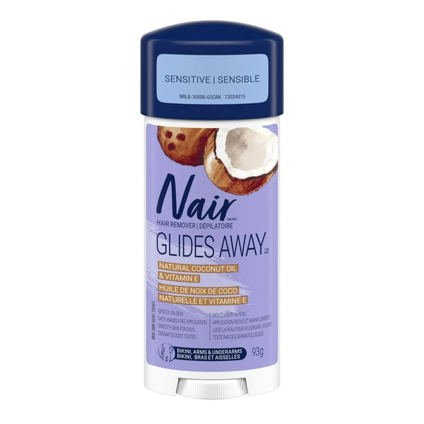 Nair Glides Away Sensitive Formula Hair Remover for Bikini, Arms & Underarms with 100% Natural Coconut Oil plus Vitamin E, 93 g