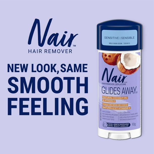 Nair Glides Away Sensitive Formula Hair Remover for Bikini, Arms & Underarms with 100% Natural Coconut Oil plus Vitamin E, 93 g