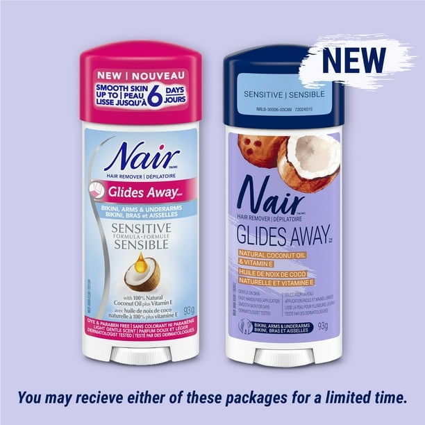 Nair Glides Away Sensitive Formula Hair Remover for Bikini, Arms & Underarms with 100% Natural Coconut Oil plus Vitamin E, 93 g