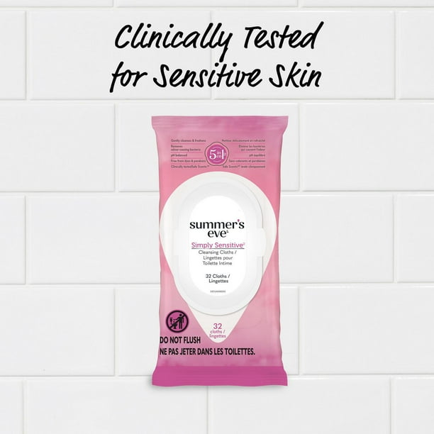Summer's Eve Simply Sensitive Cleansing Cloths, 32 Cloths, Sensitive Skin