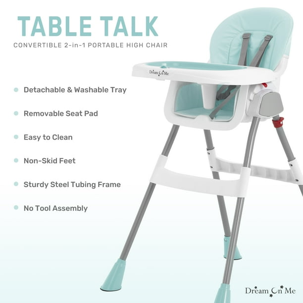 Dream On Me Portable 2 In 1 Table Talk High Chair |Convertible |Compact High Chair |Light Weight Portable Highchair