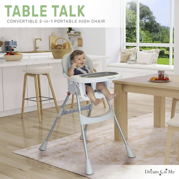 Dream On Me Portable 2 In 1 Table Talk High Chair |Convertible |Compact High Chair |Light Weight Portable Highchair