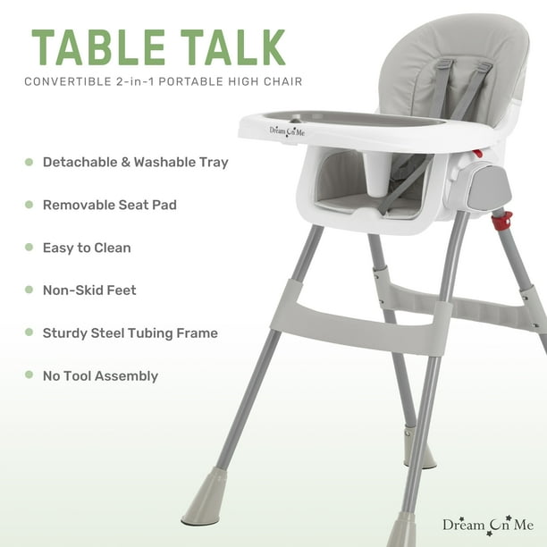 Dream On Me Portable 2 In 1 Table Talk High Chair |Convertible |Compact High Chair |Light Weight Portable Highchair