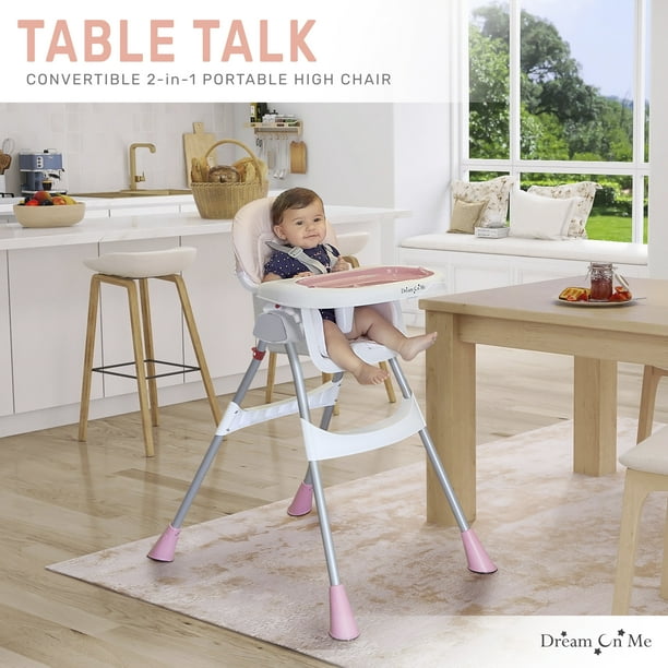 Dream On Me Portable 2 In 1 Table Talk High Chair |Convertible |Compact High Chair |Light Weight Portable Highchair
