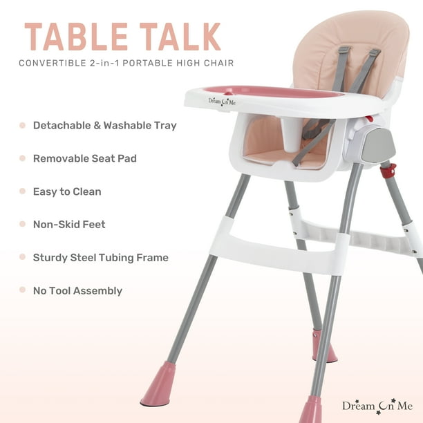 Dream On Me Portable 2 In 1 Table Talk High Chair |Convertible |Compact High Chair |Light Weight Portable Highchair