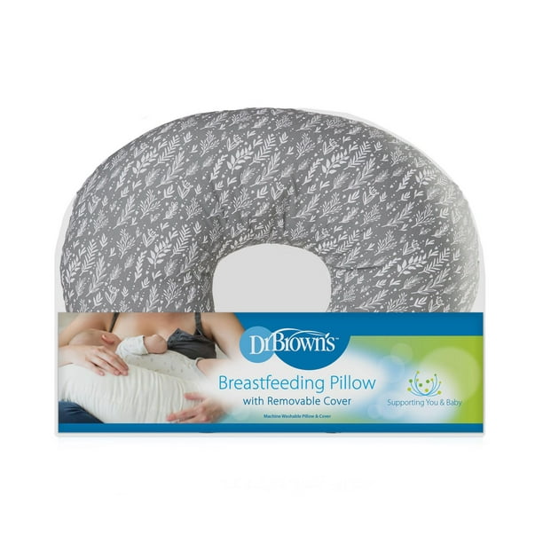 Dr. Brown's Breastfeeding Pillow with Removable Cover for Nursing Mothers, Machine Washable, Cotton Blend, Grey