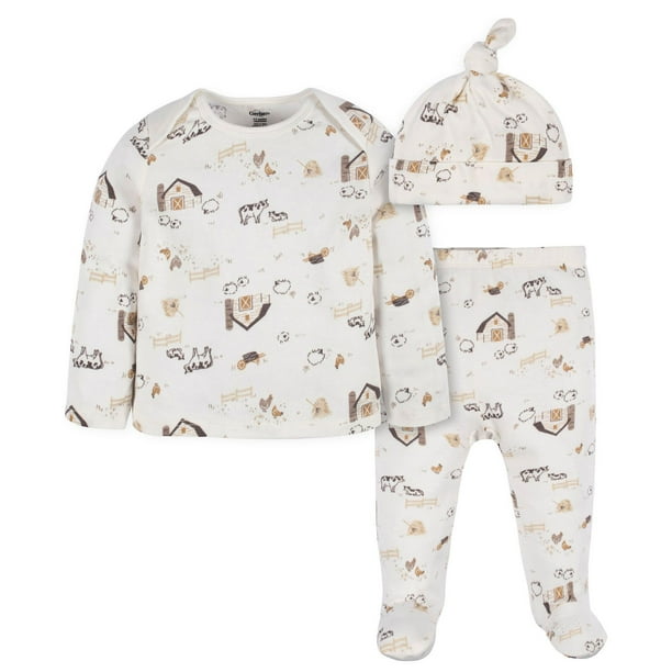 Gerber 3-Piece Baby Cap, Shirt & Footed Pant Set