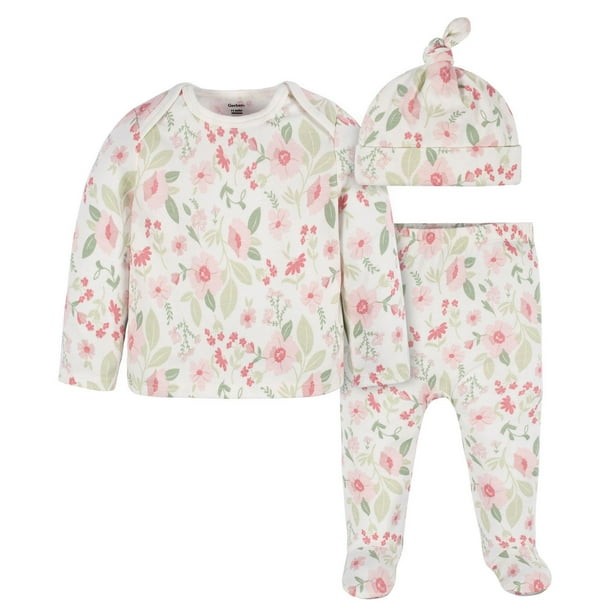 Gerber 3-Piece Baby Cap, Shirt & Footed Pant Set