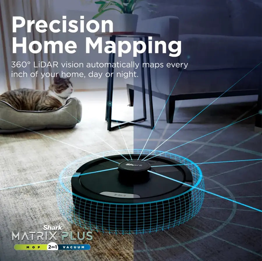 Shark - Matrix Plus 2-in-1 Robot Vacuum & Mop with Sonic Mopping, Matrix Clean, Home Mapping, HEPA Bagless Self Empty, WiFi - Black