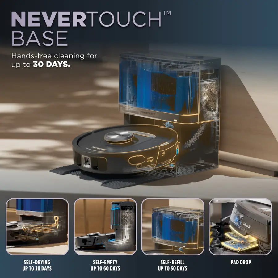 Shark - Robot Vacuum & Mop PowerDetect NeverTouch, Combo, Self-Emptying & Self-Refilling, 60-Day Debris Capacity with Pad Dry - Gaia Grey