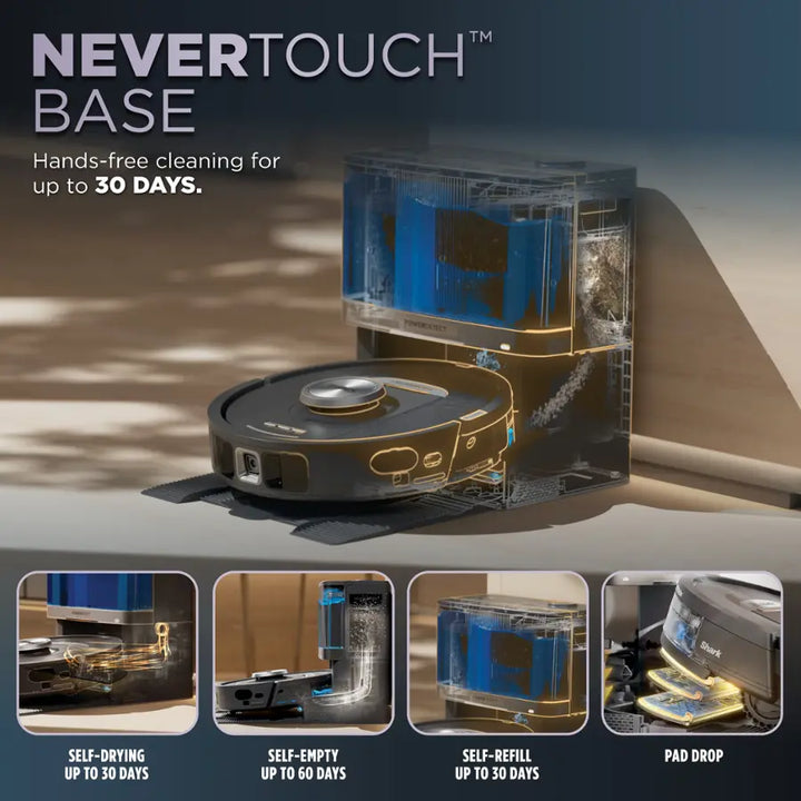 Shark - Robot Vacuum & Mop PowerDetect NeverTouch, Combo, Self-Emptying & Self-Refilling, 60-Day Debris Capacity with Pad Dry - Gaia Grey