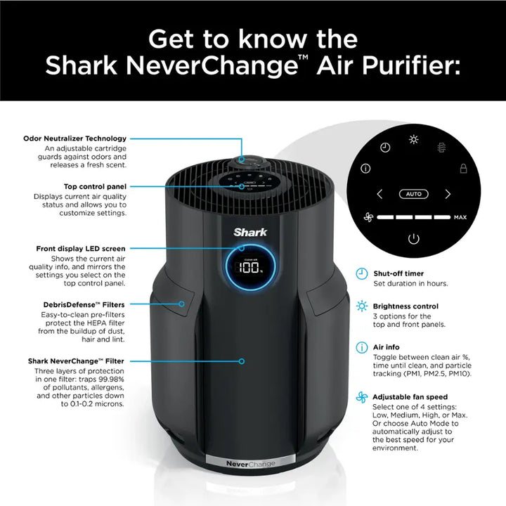Shark - NeverChange Air Purifier, 5-Year Filter Life, 650-sq Ft - Black