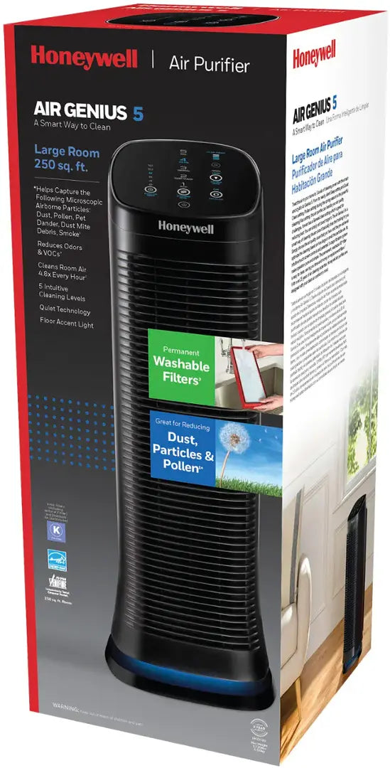 Honeywell - HFD320 Air Genius 5 Air Purifier with Permanent Filter Large Rooms - Black