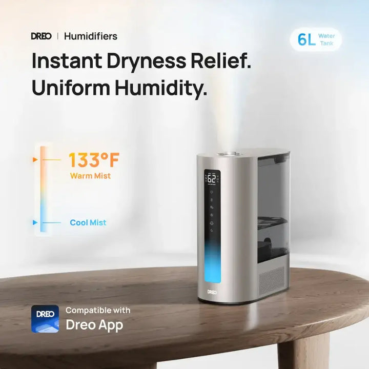 Dreo - 1.6 Gal Smart Ultrasonic Warm & Cool Humidifier with Dual Aroma Pad Tray, HM813S - Champagne