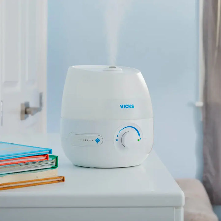 Vicks Mini Filter Free Cool Mist Humidifier, Small Room – Variable Mist Control – Works with Vicks VapoPads - White