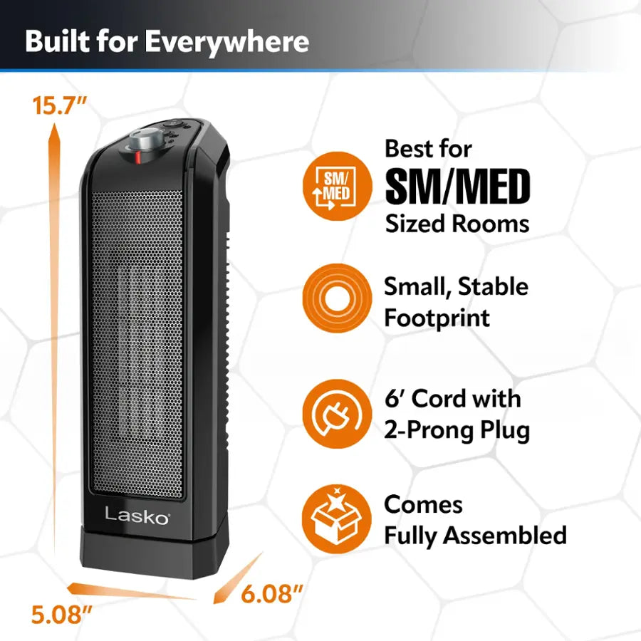 Lasko - 1500-Watt Portable Ceramic Heater for Tabletop or Floor - Black