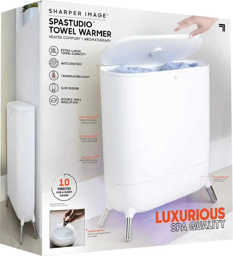 Sharper Image - SpaStudio Towel Warmer, Heated Comfort + Aromatherapy - White