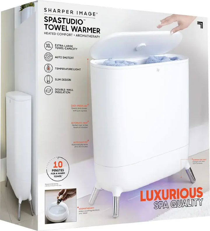 Sharper Image - SpaStudio Towel Warmer, Heated Comfort + Aromatherapy - White