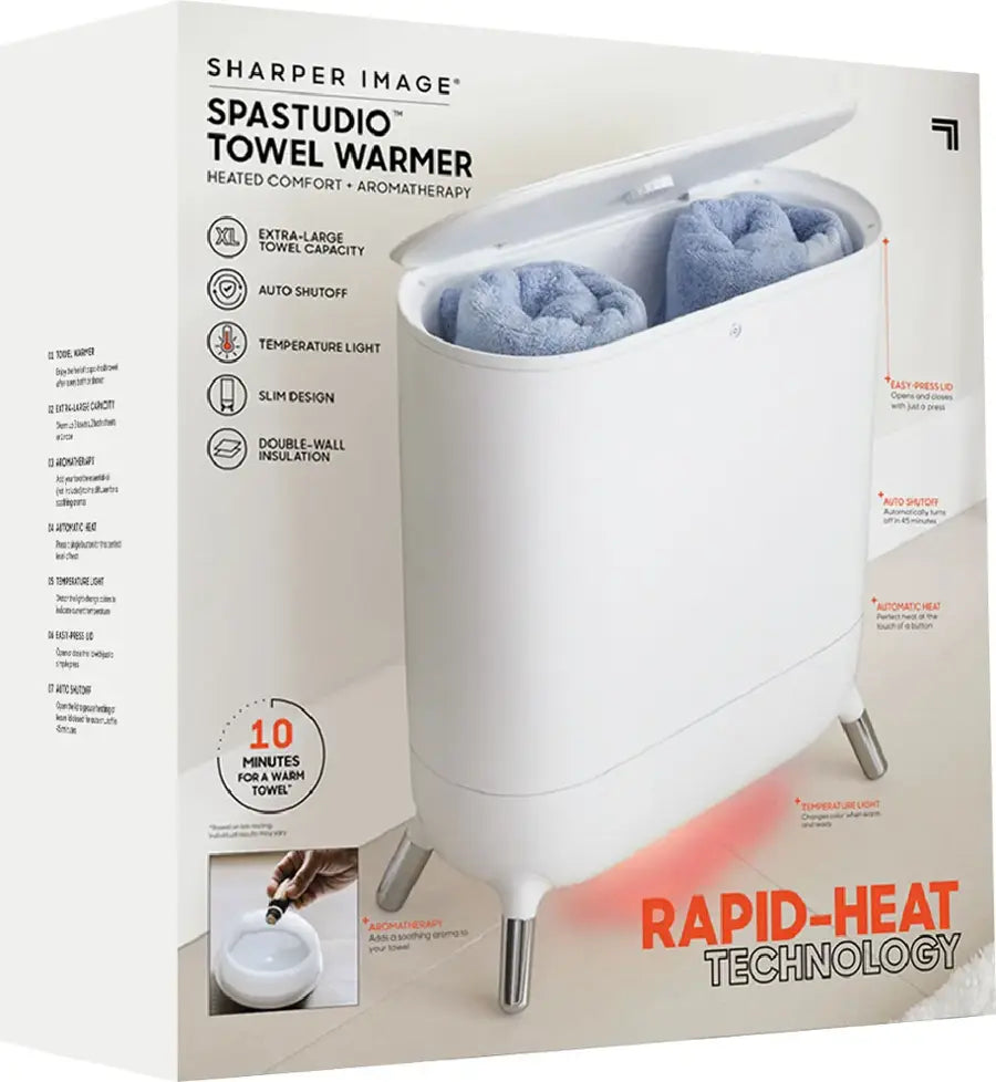 Sharper Image - SpaStudio Towel Warmer, Heated Comfort + Aromatherapy - White
