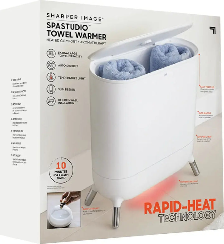 Sharper Image - SpaStudio Towel Warmer, Heated Comfort + Aromatherapy - White
