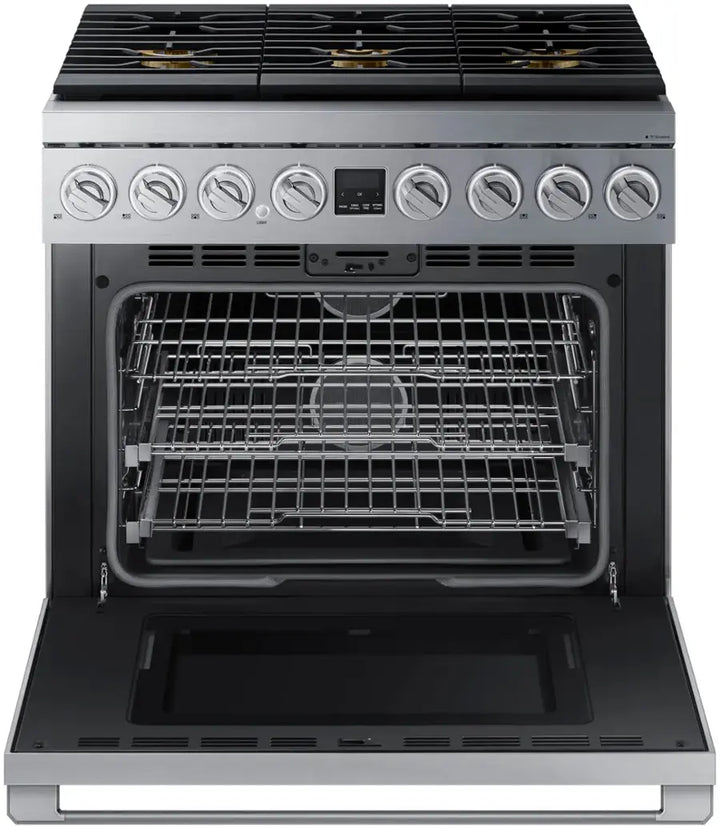 Dacor - Transitional 5.9 Cu. Ft. Freestanding Gas Three-Part Pure Convection Pro-Range with Self Clean and SimmerSear Burners - Silver Stainless Steel