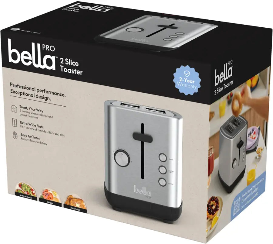 bella PRO - 2-Slice Toaster with Extra Wide Slots - Stainless Steel