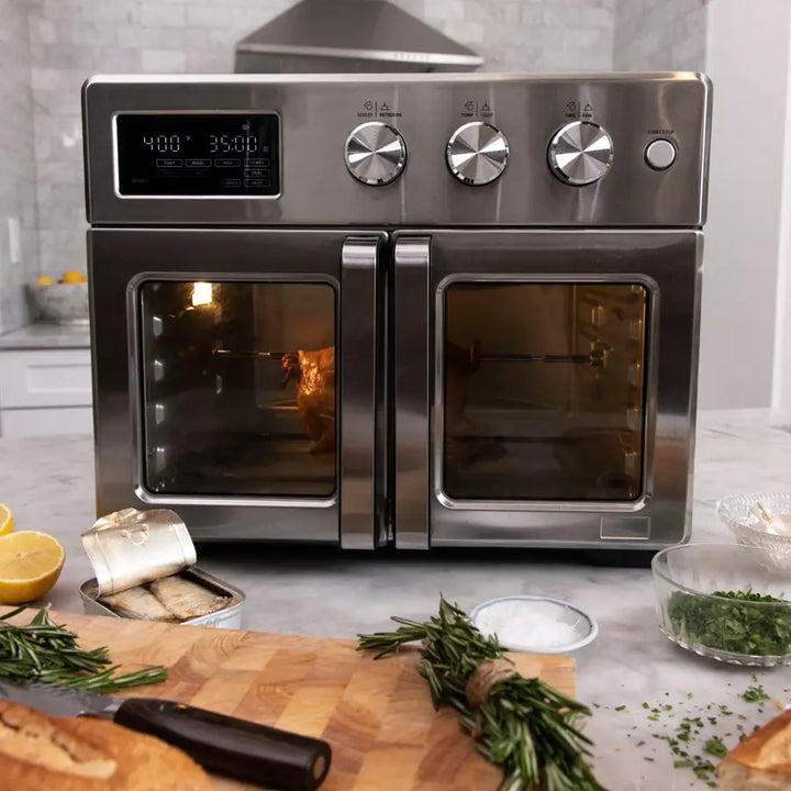 bella PRO - 12-in-1 6-Slice Toaster Oven + 33-qt. Air Fryer with French Doors - Stainless Steel