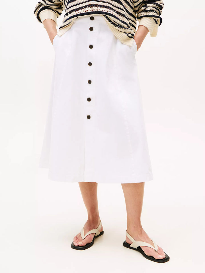 Tommy Hilfiger White High-Rise Flared Denim Skirt