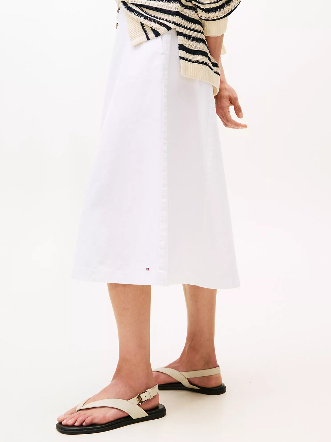Tommy Hilfiger White High-Rise Flared Denim Skirt