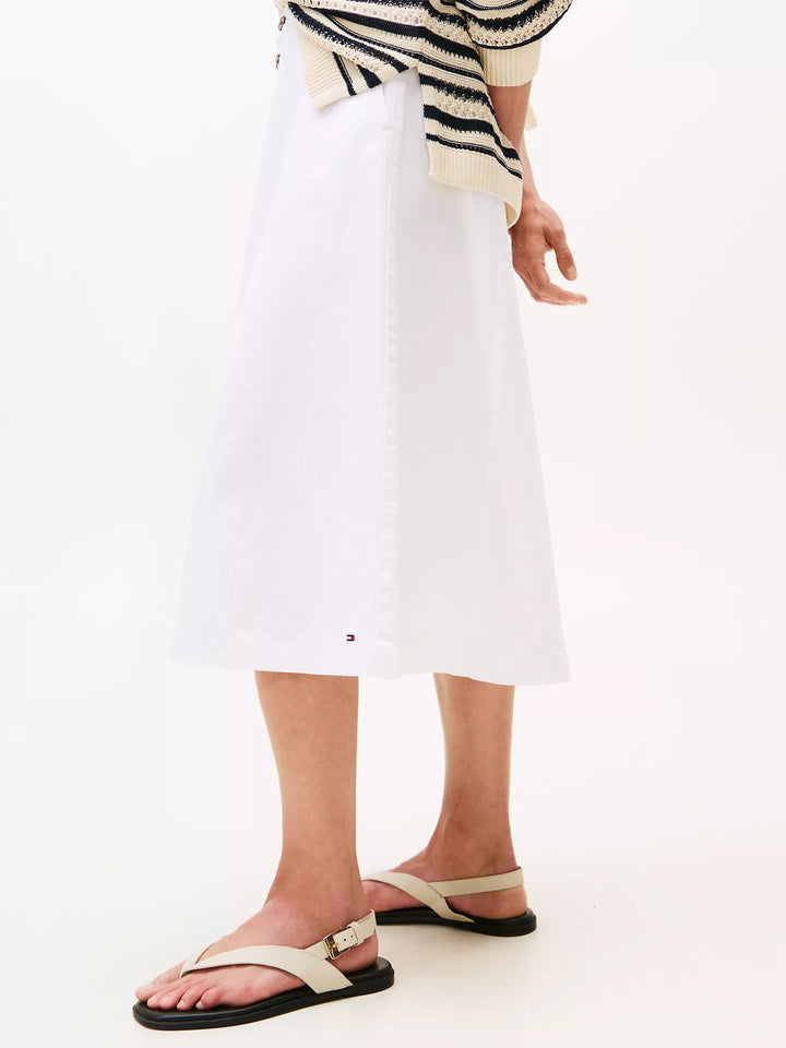 Tommy Hilfiger White High-Rise Flared Denim Skirt