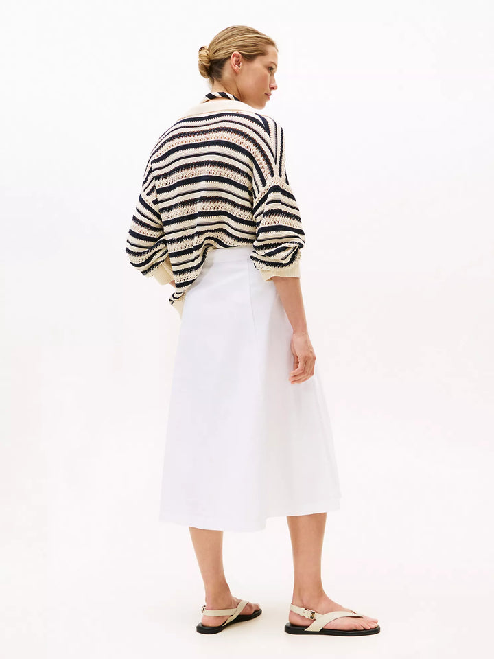 Tommy Hilfiger White High-Rise Flared Denim Skirt