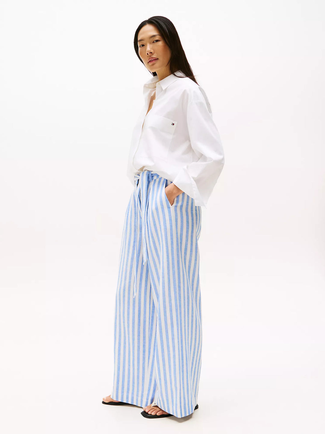 Tommy Hilfiger Stripe Wide-Leg Paper-Bag Pant