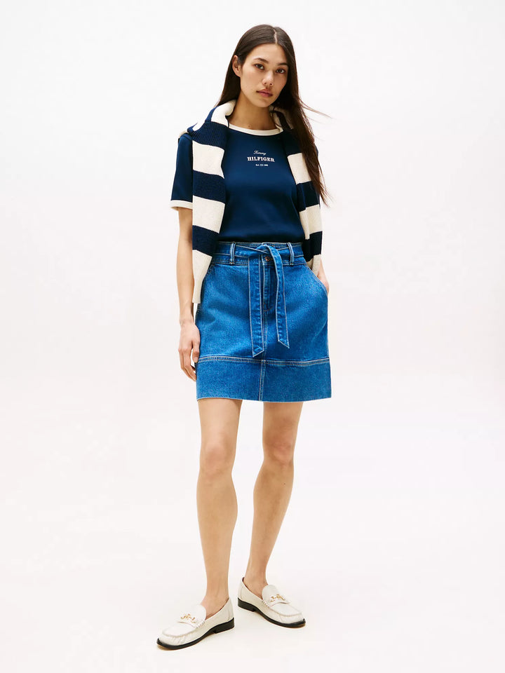 Tommy Hilfiger Belted Denim Mini Skirt