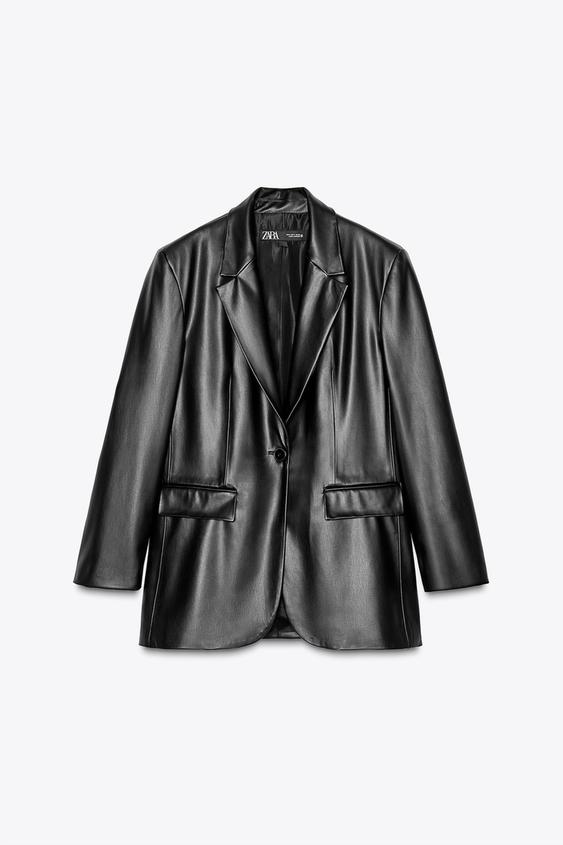 ZARA STRAIGHT FIT FAUX LEATHER BLAZER