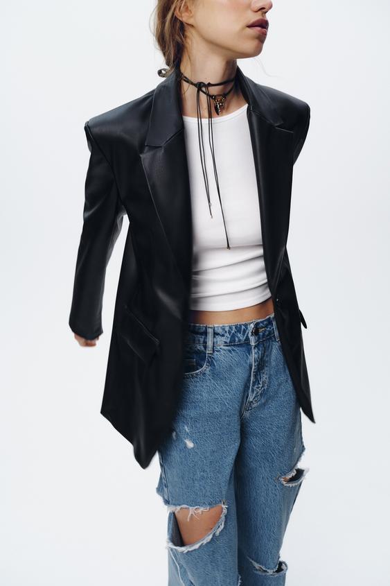 ZARA STRAIGHT FIT FAUX LEATHER BLAZER