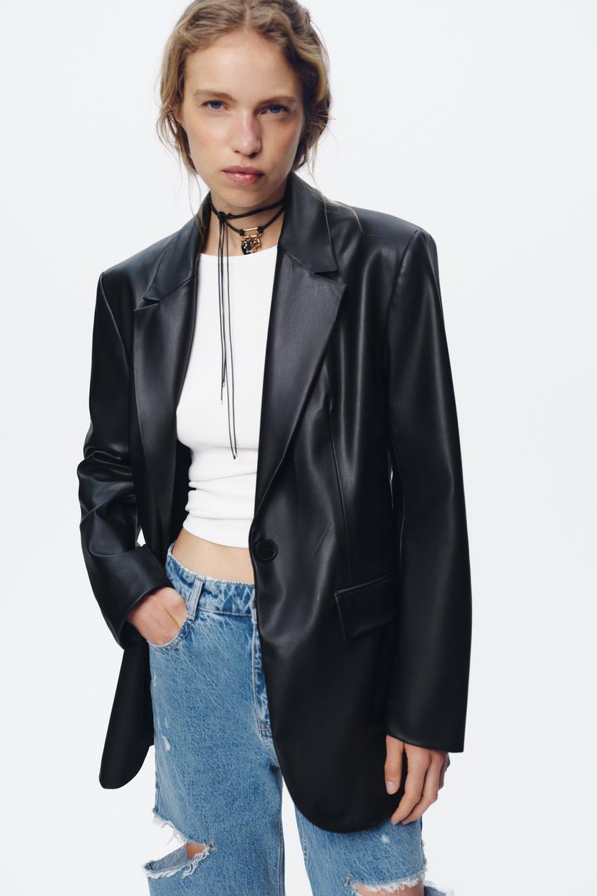 ZARA STRAIGHT FIT FAUX LEATHER BLAZER