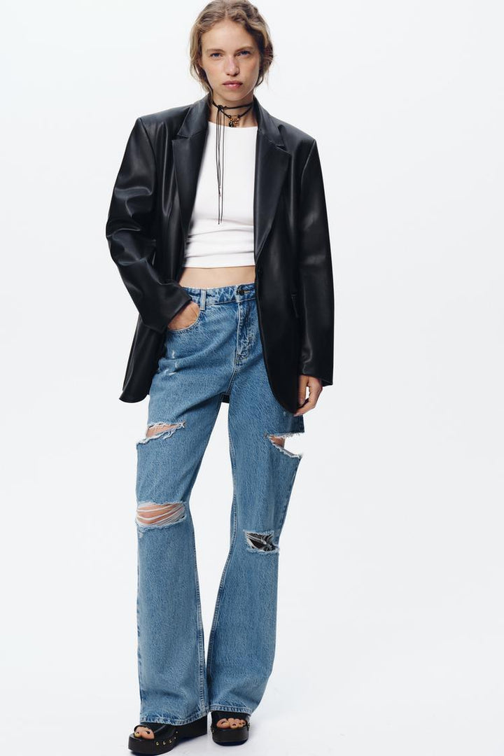ZARA STRAIGHT FIT FAUX LEATHER BLAZER