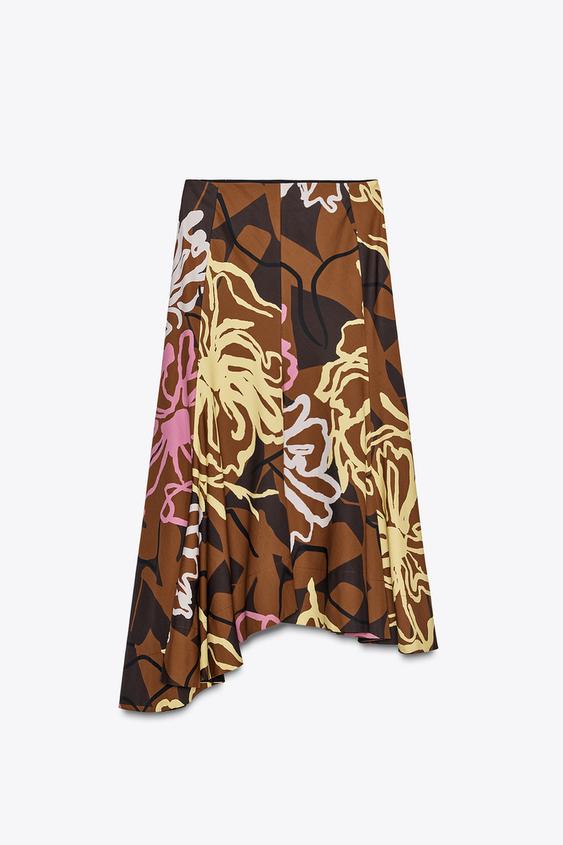 ZARA ZW COLLECTION PRINTED ASYMMETRIC SKIRT