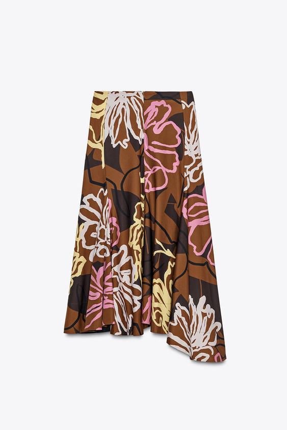 ZARA ZW COLLECTION PRINTED ASYMMETRIC SKIRT