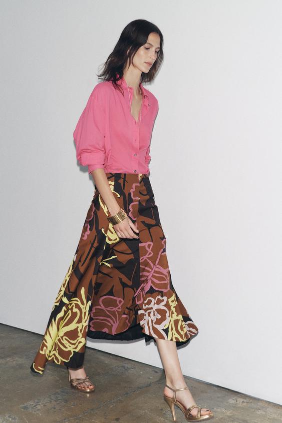 ZARA ZW COLLECTION PRINTED ASYMMETRIC SKIRT