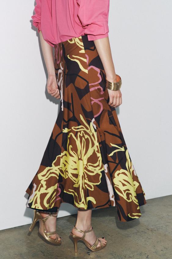 ZARA ZW COLLECTION PRINTED ASYMMETRIC SKIRT