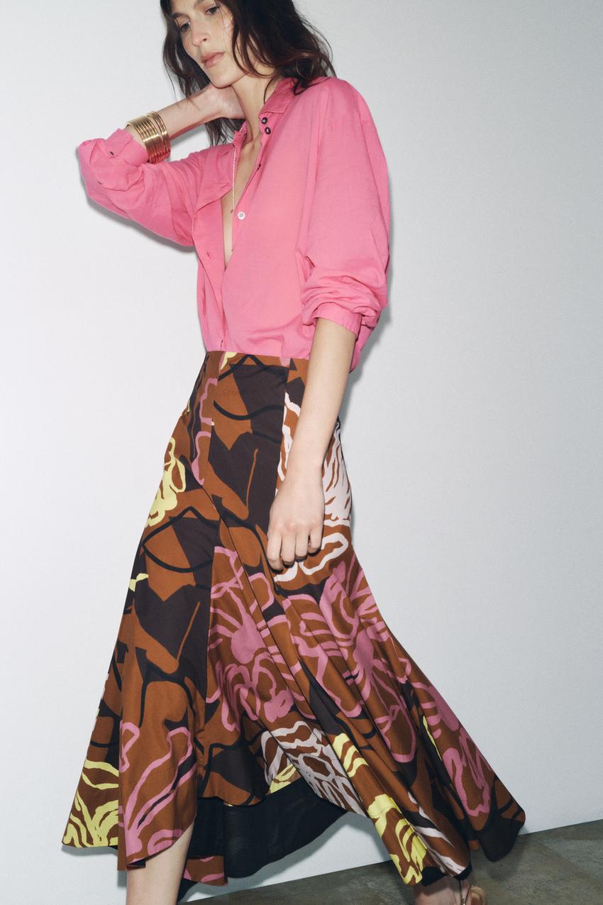 ZARA ZW COLLECTION PRINTED ASYMMETRIC SKIRT