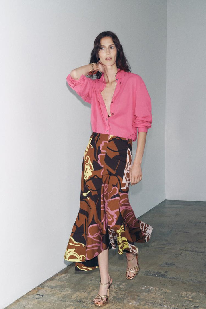 ZARA ZW COLLECTION PRINTED ASYMMETRIC SKIRT