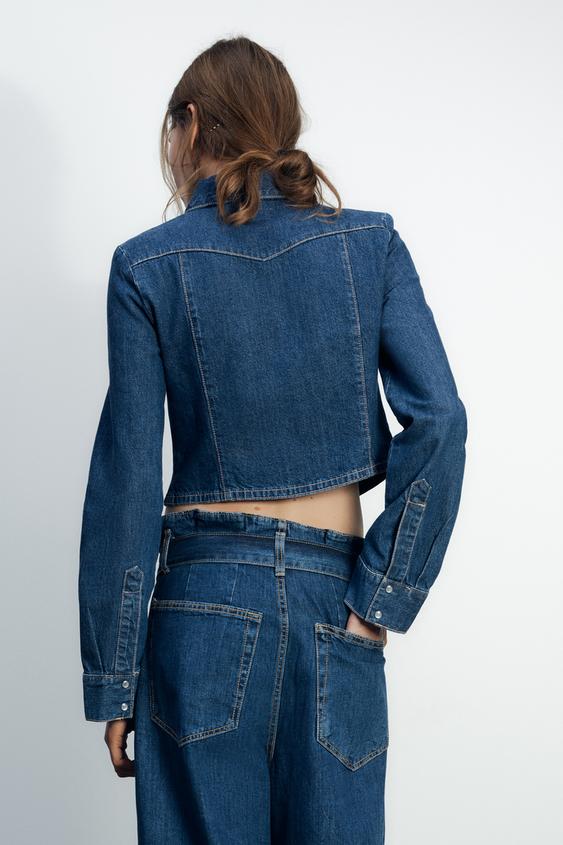 ZARA TRF CROP DENIM SHIRT
