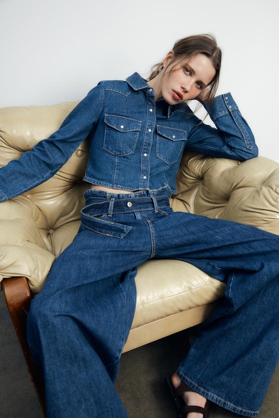 ZARA TRF CROP DENIM SHIRT