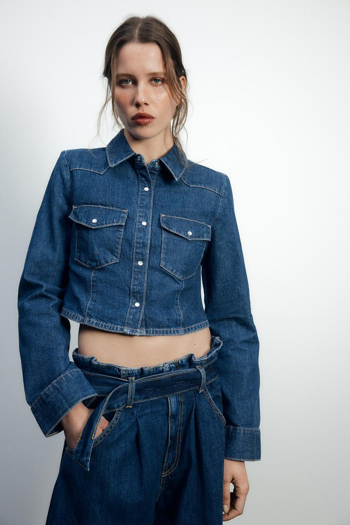 ZARA TRF CROP DENIM SHIRT