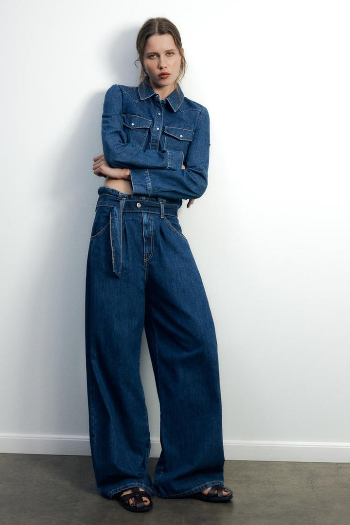 ZARA TRF CROP DENIM SHIRT