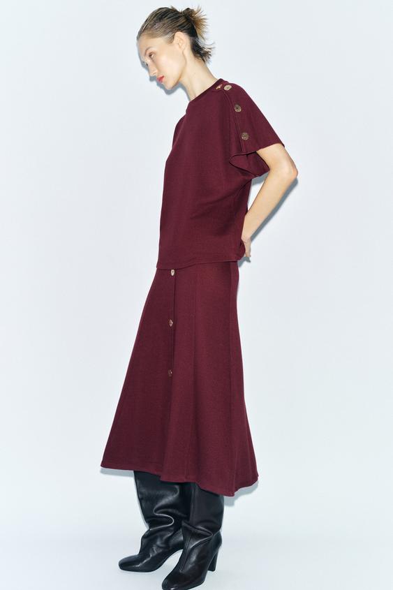 ZARA SOFT BUTTON MIDI SKIRT