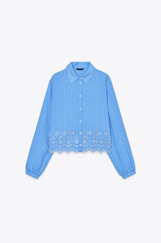 ZARA STRIPED EMBROIDERED EYELET SHIRT