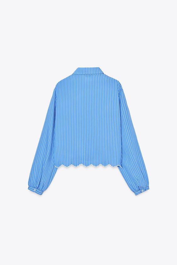 ZARA STRIPED EMBROIDERED EYELET SHIRT